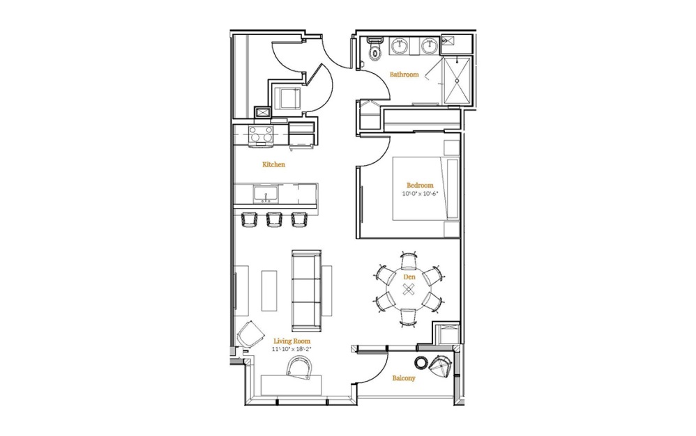 1 Bedroom 06 - 1 bedroom floorplan layout with 1 bathroom and 822 square feet