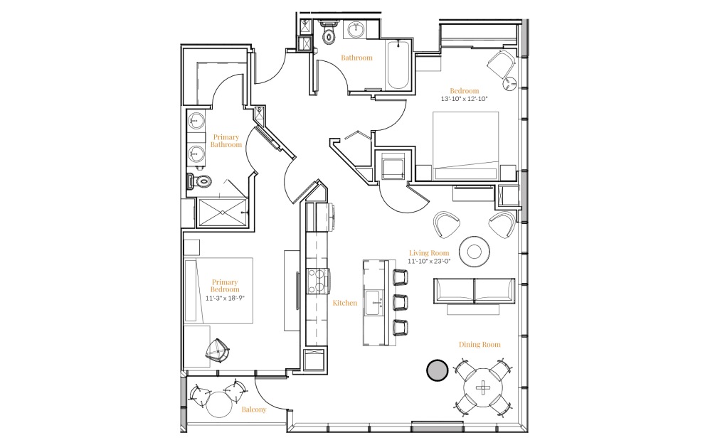 2 Bedroom 18 - 2 bedroom floorplan layout with 2 bathrooms and 1285 square feet