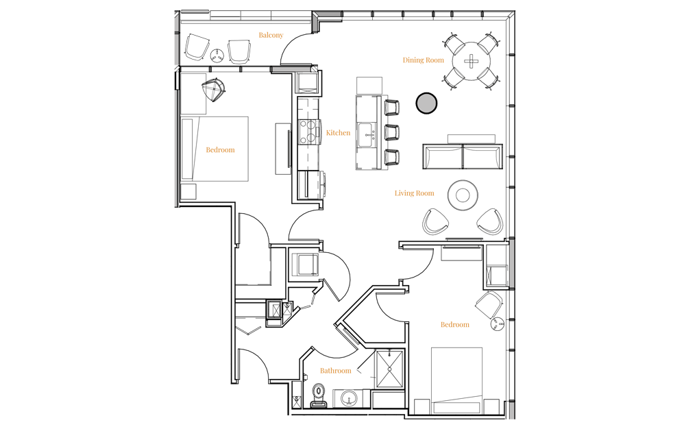 2 Bedroom 20A - 2 bedroom floor plan layout with 1 bathroom and 1130 square feet