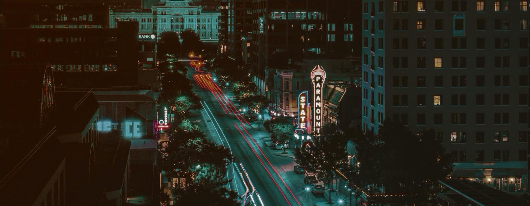 a city street at night