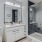 a bathroom with a glass shower